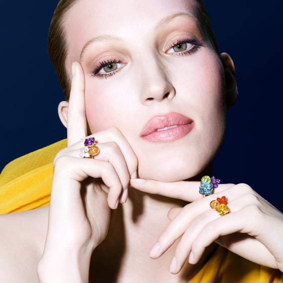 Gold jewelry ring with gemstones