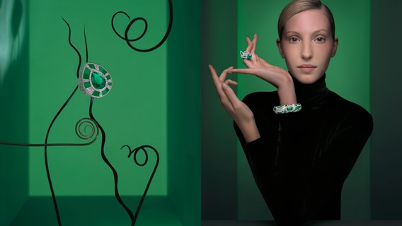鉆石戒指及一位女士佩戴Piaget伯爵Metaphoria系列鉆石高級珠寶