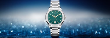 Piaget Polo steel luxury watch with a green dial