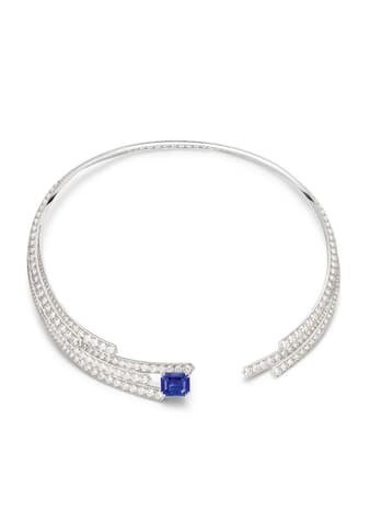 Collier Piaget en or blanc, saphir et diamants