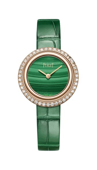 Luxury watch for women in rose gold, diamonds and malachite