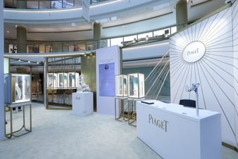 Piaget's exhibition featuring luxury jewelry and ultra-thin watches