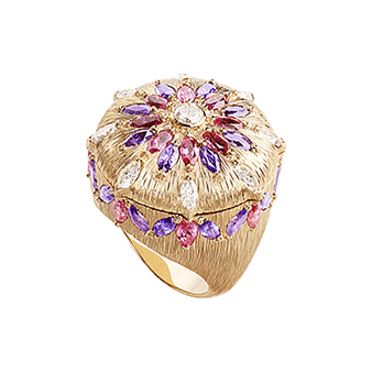 Luxury rose gold diamond ring with red spinels