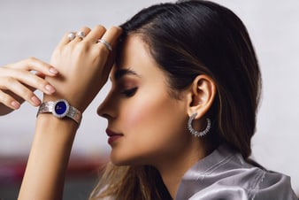 diamond women watch and diamond earrings