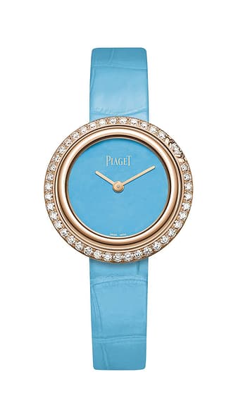 Watch in rose gold and diamonds with a natural turquoise dial