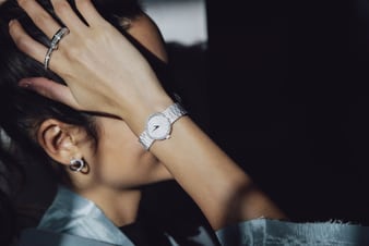 white gold women watch and jewellery