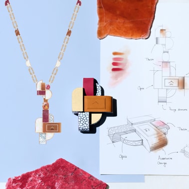 sautoir watch mockup: precious gemstone assembly