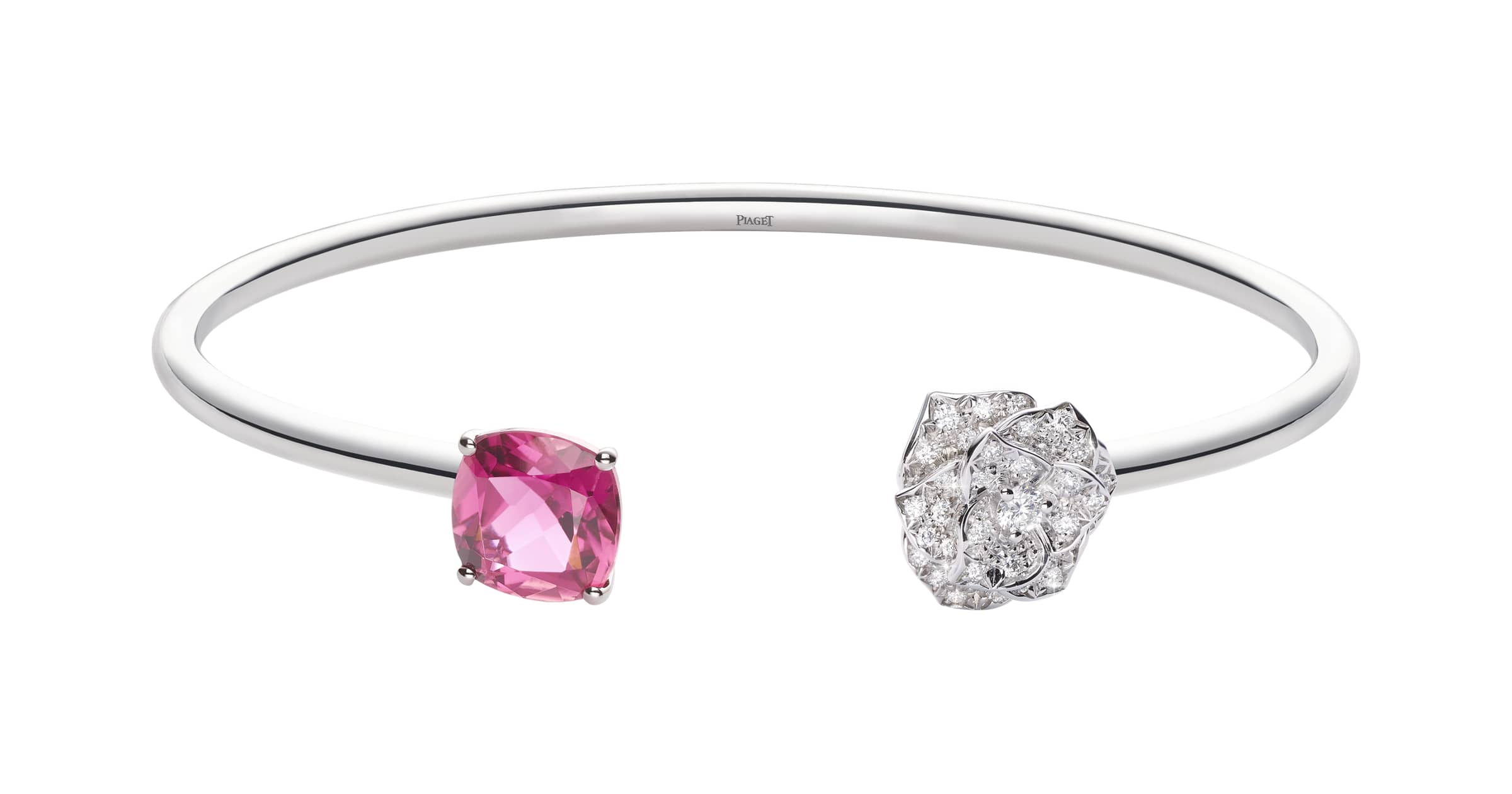 Piaget White Gold Tourmaline Diamond Open Bangle Bracelet