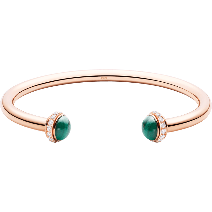 Piaget Rose Gold Malachite Diamond Open Bangle Bracelet G36PB100